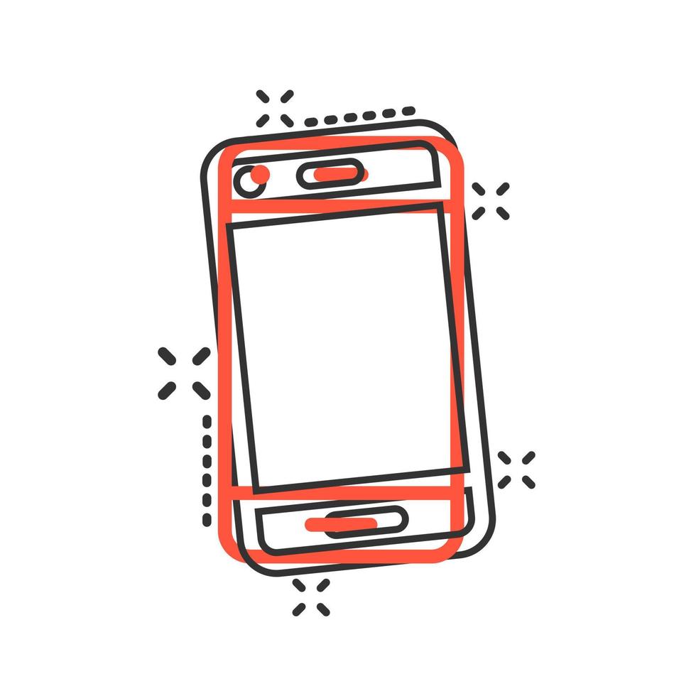 Phone device sign icon in comic style. Smartphone vector cartoon illustration on white isolated background. Telephone business concept splash effect.