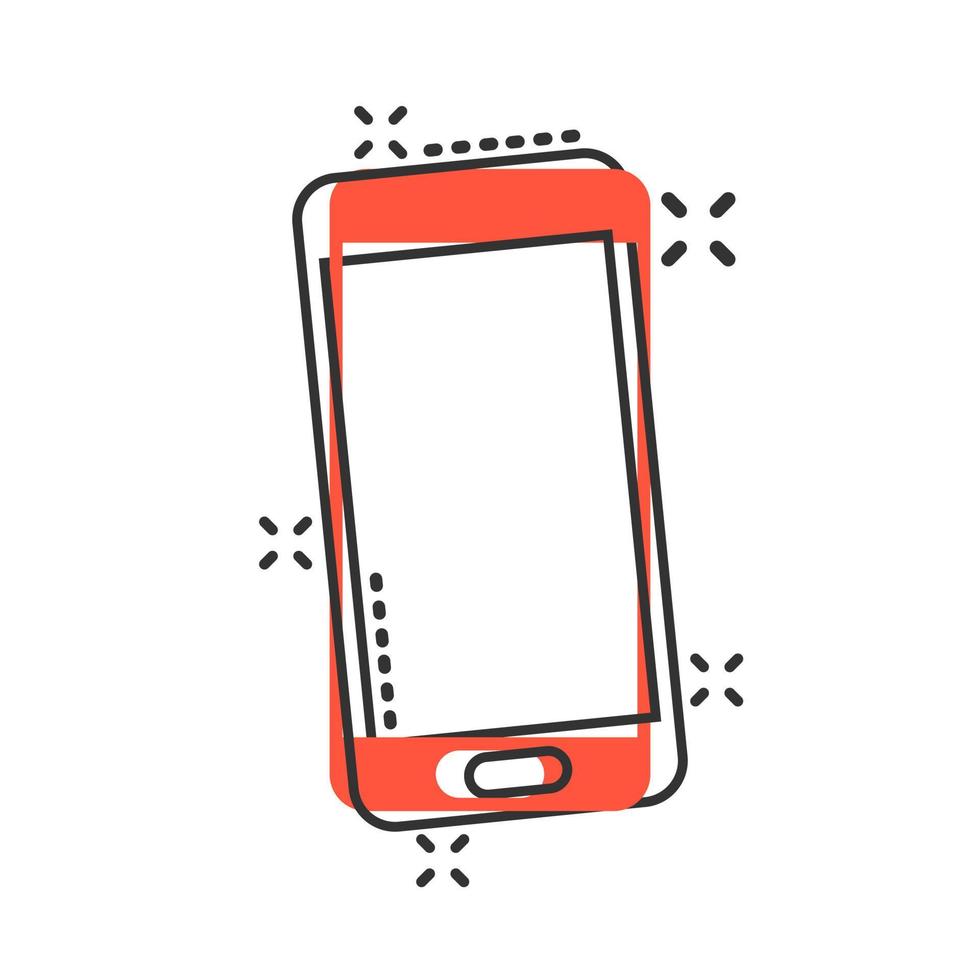 Phone device sign icon in comic style. Smartphone vector cartoon illustration on white isolated background. Telephone business concept splash effect.