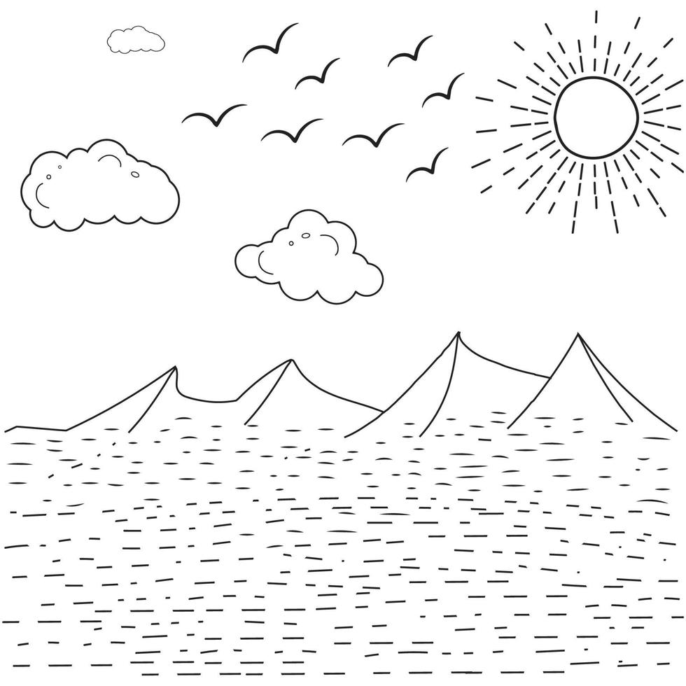 Dom y nubes línea Arte dibujo estilo, nubes en el cielo, sol y nube niños dibujo para guardería, naturaleza Dom clima,nubes clima contorno estilo paisaje, colorante paginas elementos vector