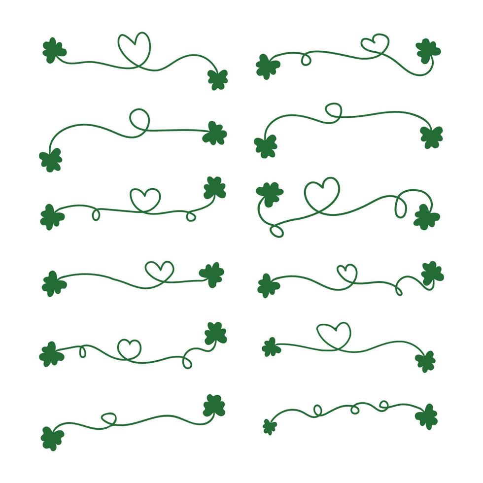 set of hand drawn lovely hearts style lucky clover Shamrock St. patricks day trefoil Irish vector.four leaf linear holiday st. patricks day symbol for t-shirt, poster, banner, design elements vector