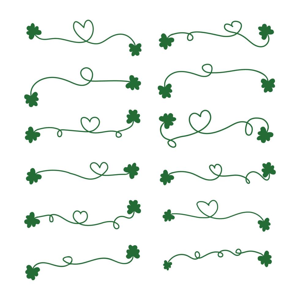 conjunto de mano dibujado encantador corazones estilo suerte trébol trébol S t. patricks día trébol irlandesa vector.cuatro hoja lineal fiesta S t. patricks día símbolo para camiseta, póster, bandera, diseño elementos vector