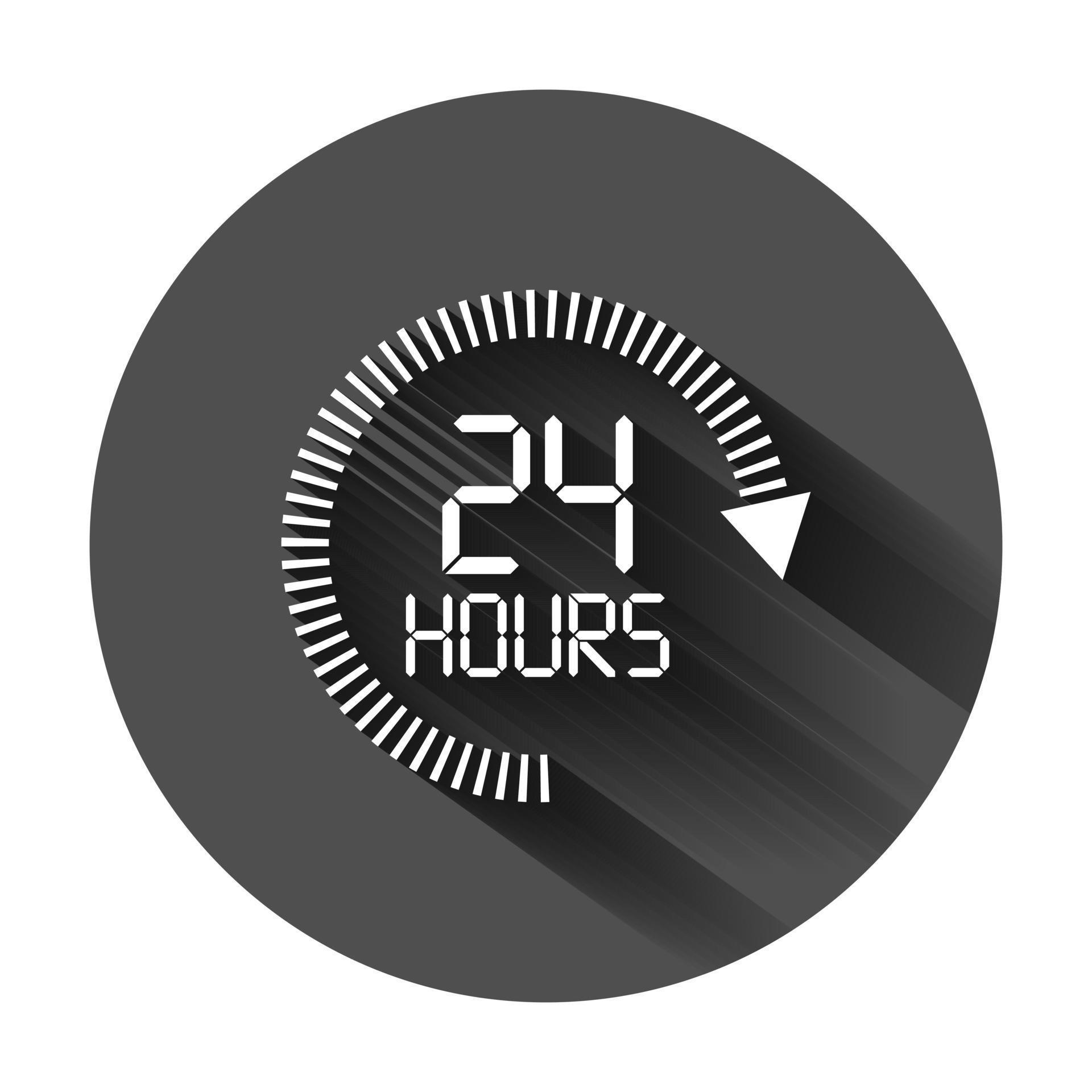 24 hours clock sign icon in flat style. Twenty four hour open vector
