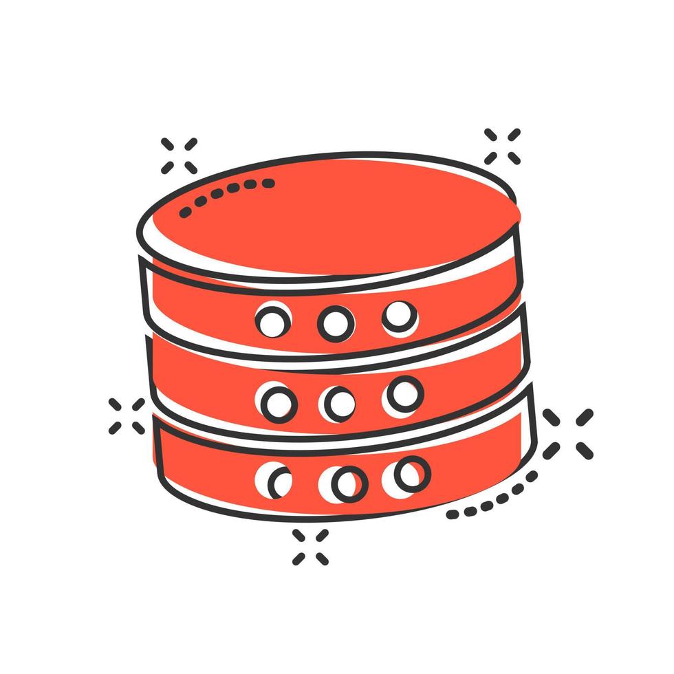 Data center icon in comic style. Server vector cartoon illustration on white isolated background. Security business concept splash effect.