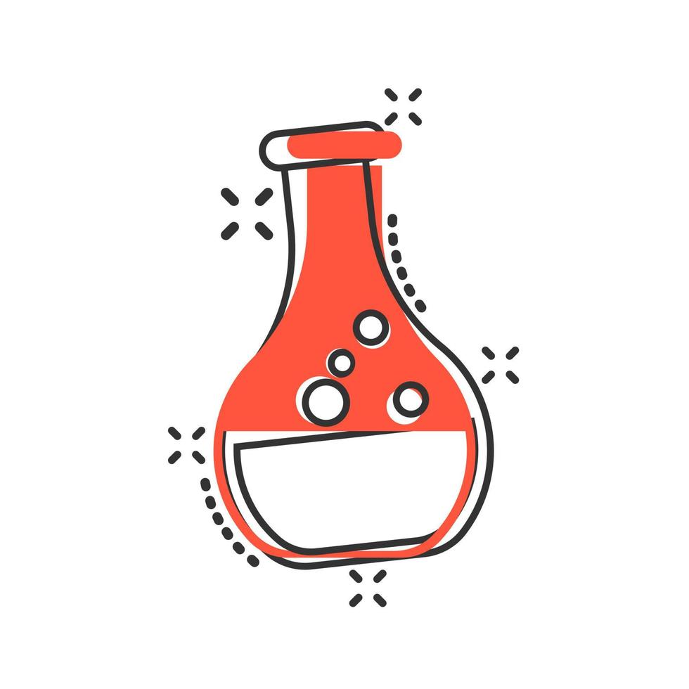 Chemistry beakers sign icon in comic style. Flask test tube vector cartoon illustration on white isolated background. Alchemy business concept splash effect.