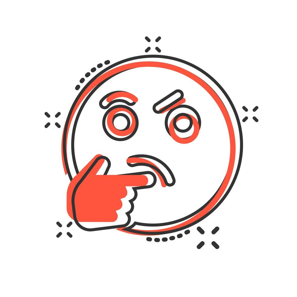 Thinking face icon in comic style. Smile emoticon vector cartoon illustration on white isolated background. Character splash effect business concept.