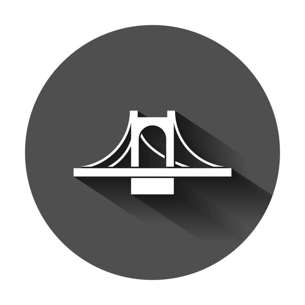 puente firmar icono en plano estilo. puente levadizo vector ilustración en negro redondo antecedentes con largo sombra. la carretera negocio concepto.