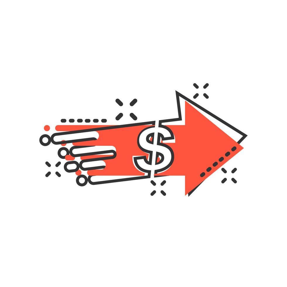 Transfer money icon in comic style. Dollar vector cartoon illustration on white isolated background. Payment business concept splash effect.