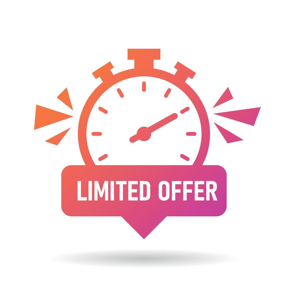 Limited offer icon in flat style. Promo label with alarm clock vector illustration on isolated background. Last minute chance sign business concept.
