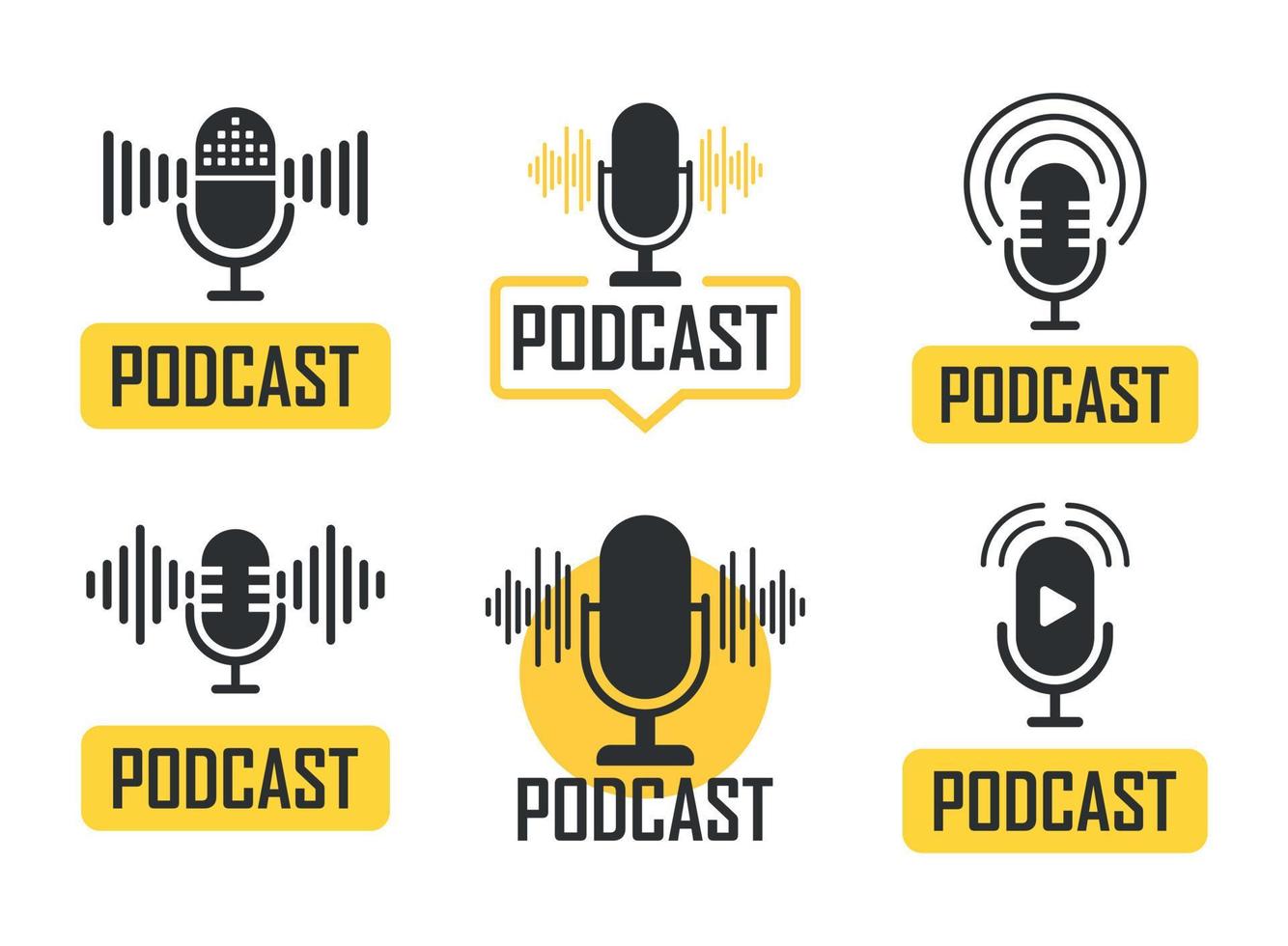 Podcast microphone icon in flat style. Audio interview vector illustration on isolated background. Studio speaker sign business concept.