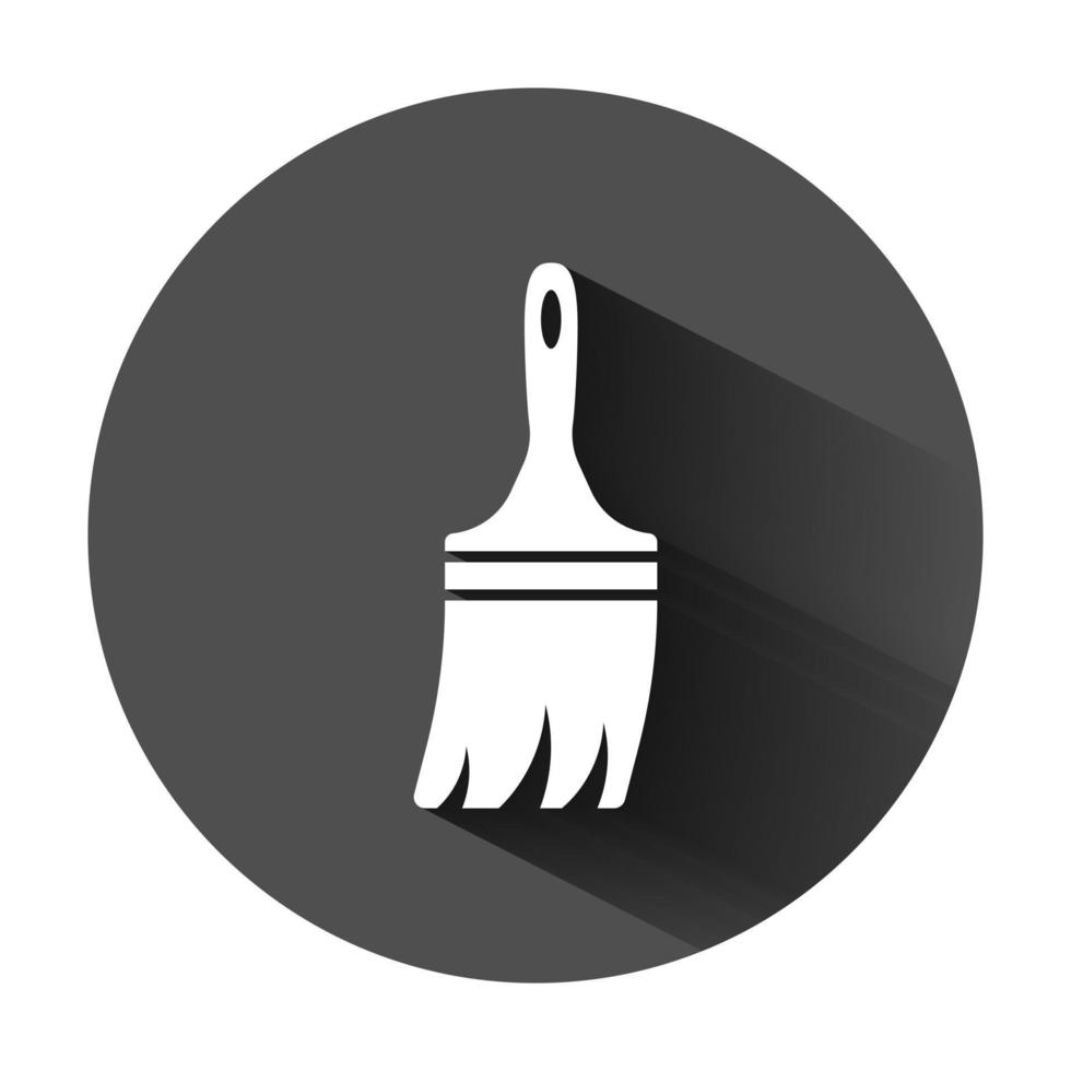 Paint brush sign icon in flat style. Paintbrush vector illustration on black round background with long shadow. Craft equipment business concept.