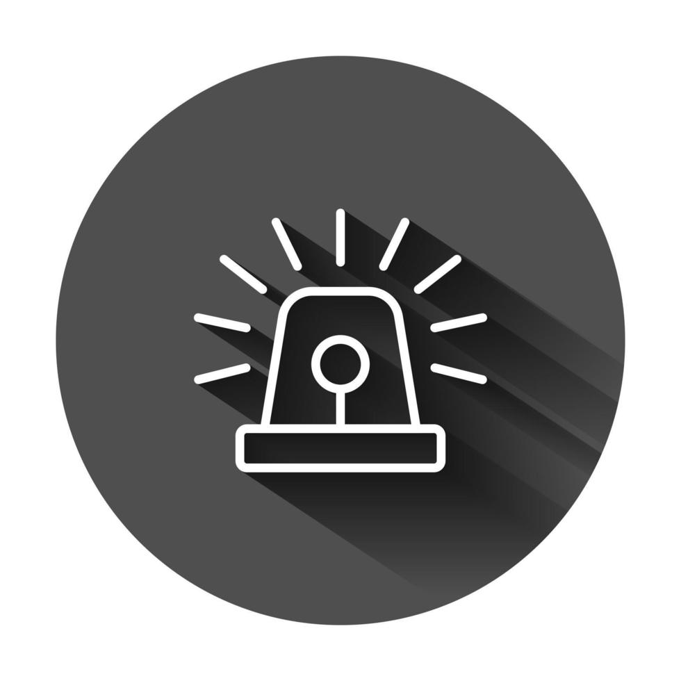 Emergency siren icon in flat style. Police alarm vector illustration on black round background with long shadow. Medical alert business concept.