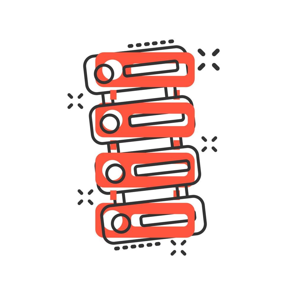 Data center icon in comic style. Server vector cartoon illustration on white isolated background. Security business concept splash effect.