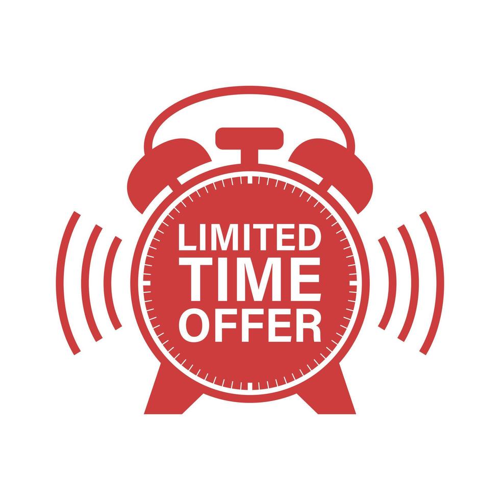 Last minute limited offer with clock for sale promo, button, logo or banner  or red background. Hurry up sale label with time countdown for limited offer  sale or exclusive deal. Special offer