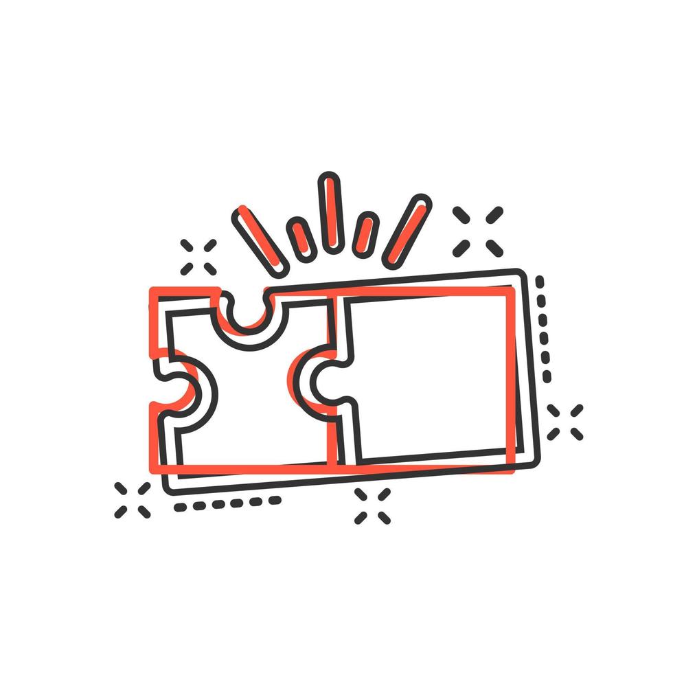 Puzzle compatible icon in comic style. Jigsaw agreement vector cartoon illustration on white isolated background. Cooperation solution business concept splash effect.
