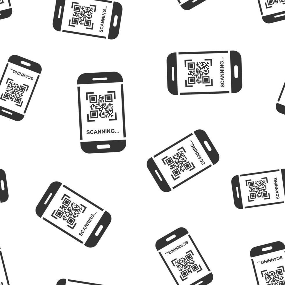 qr código escanear teléfono icono sin costura modelo antecedentes. escáner en teléfono inteligente vector ilustración en blanco aislado antecedentes. código de barras negocio concepto.