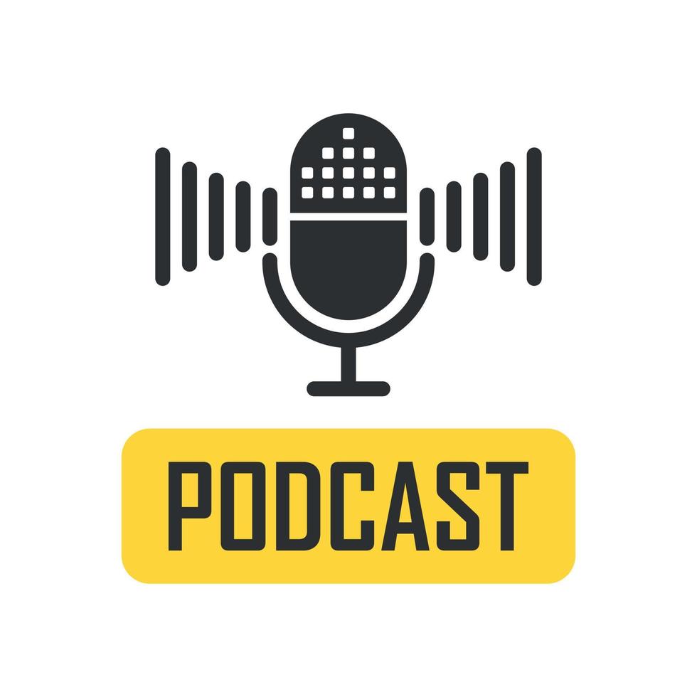 Podcast microphone icon in flat style. Audio interview vector illustration on isolated background. Studio speaker sign business concept.