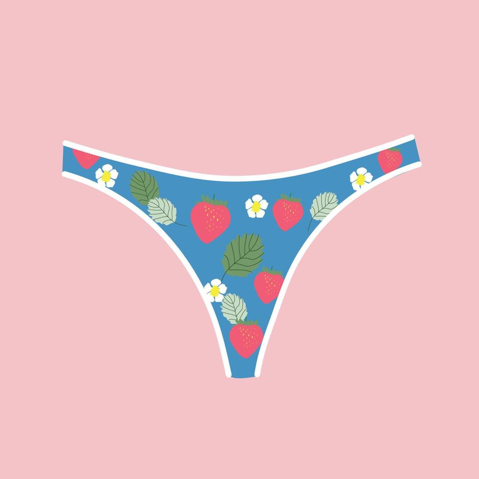 Women's thong with strawberry print. Modern handmade women's