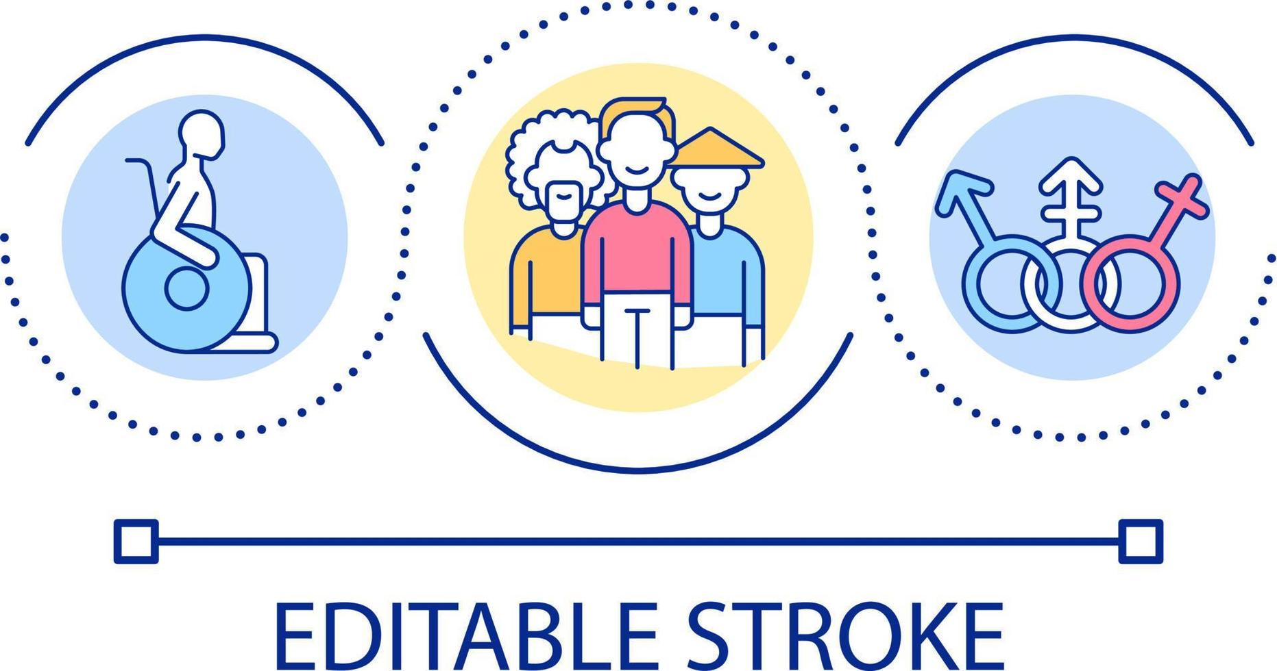 Equality and inclusion loop concept icon. Intersectionality abstract idea thin line illustration. Differences in gender and race. Isolated outline drawing. Editable stroke vector