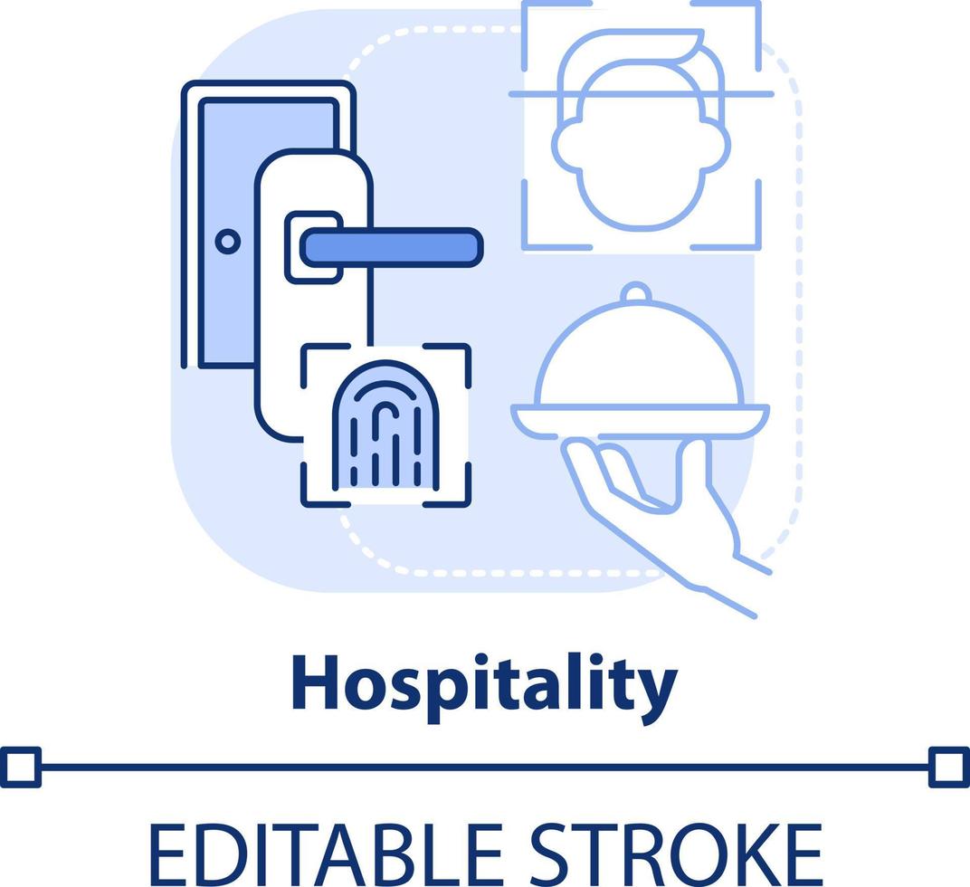 hospitalidad ligero azul concepto icono. biométrico tecnología resumen idea Delgado línea ilustración. tecnológico avances aislado contorno dibujo. editable carrera vector