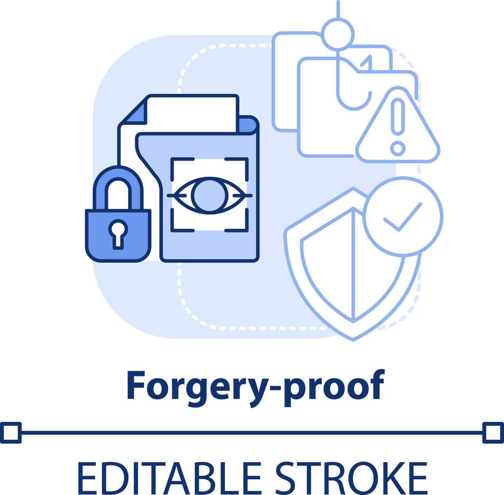 Forgery-proof light blue concept icon. Biometric data pros abstract idea thin line illustration. Data hiding technologies. Isolated outline drawing. Editable stroke vector
