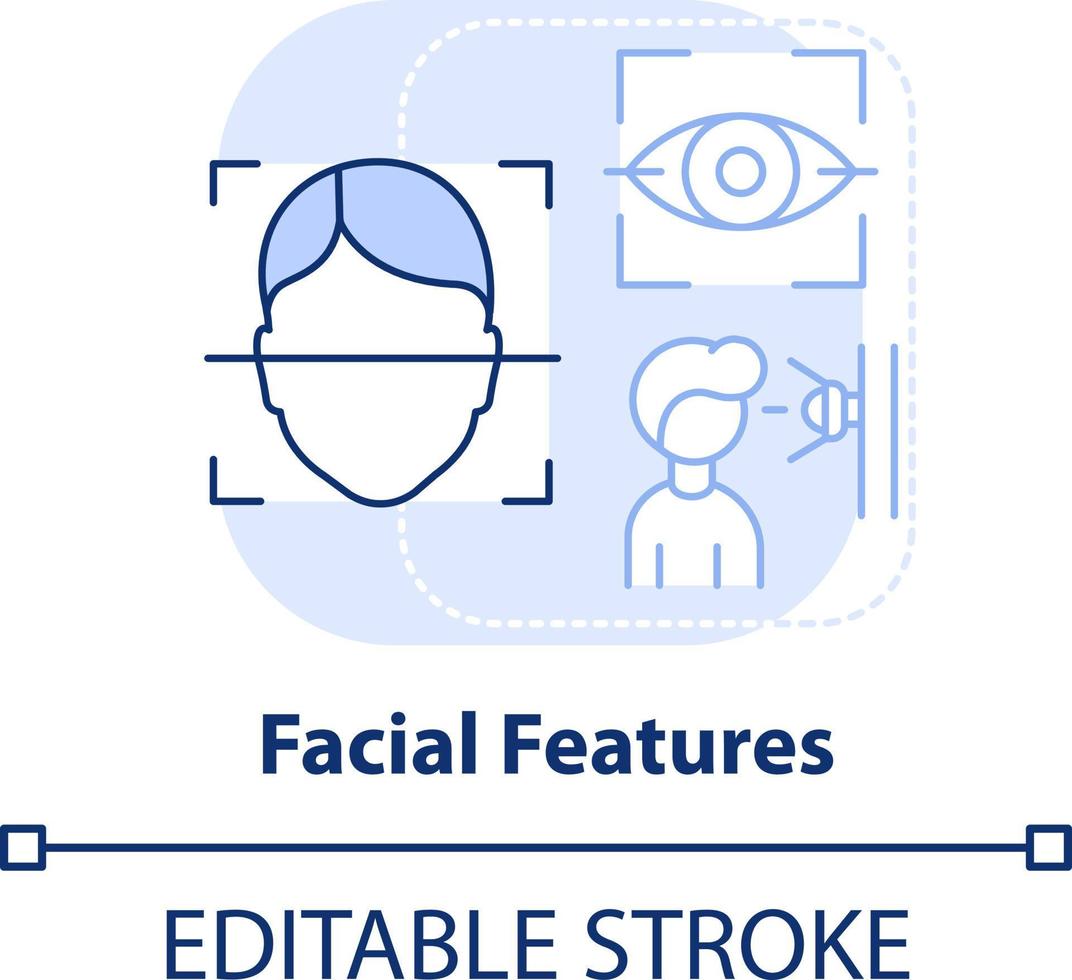 Facial features light blue concept icon. Biometric identification abstract idea thin line illustration. Face recognition. Isolated outline drawing. Editable stroke vector