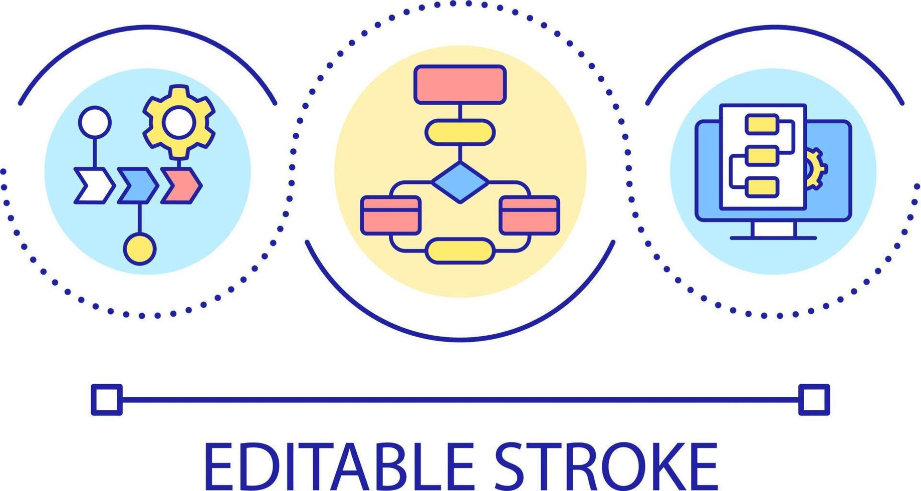 Computer algorithms loop concept icon. Use models for new project. Planning software abstract idea thin line illustration. Isolated outline drawing. Editable stroke vector