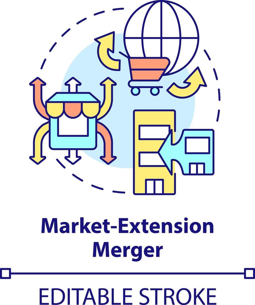 Market extension merger concept icon. Same products, different markets. Merger type abstract idea thin line illustration. Isolated outline drawing. Editable stroke vector