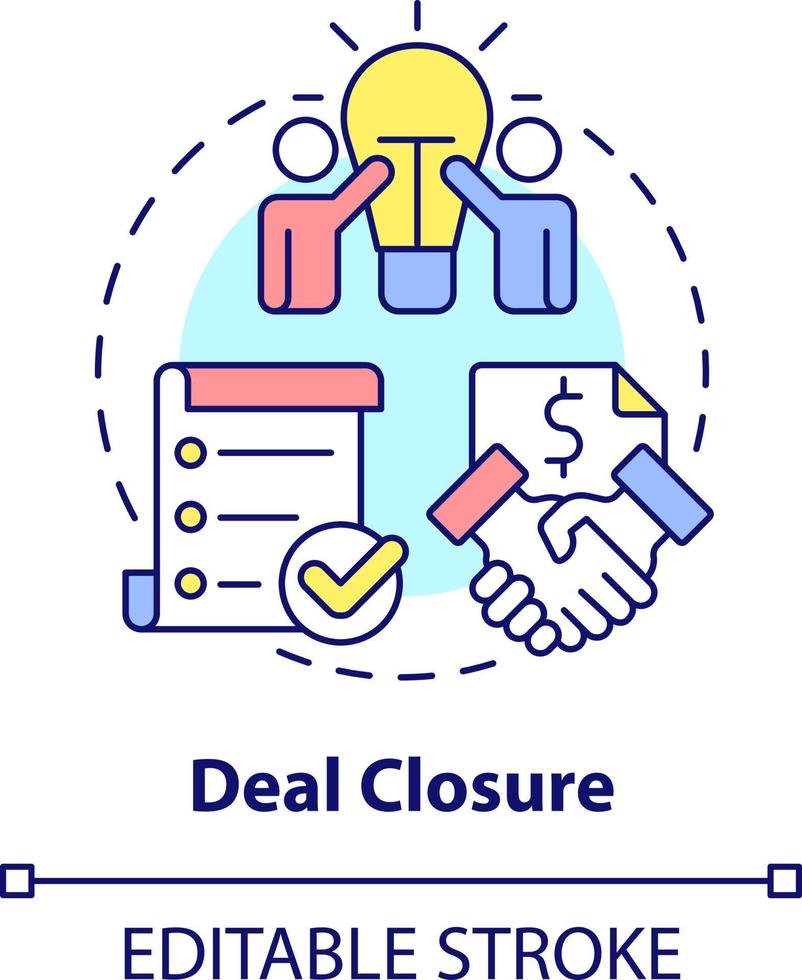 Deal closure concept icon. Complete and execute transaction. Stage of merger abstract idea thin line illustration. Isolated outline drawing. Editable stroke vector