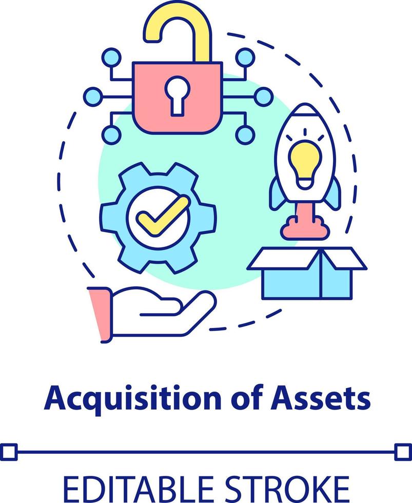 Acquisition of assets concept icon. Access to new technologies. Motive for merger abstract idea thin line illustration. Isolated outline drawing. Editable stroke vector