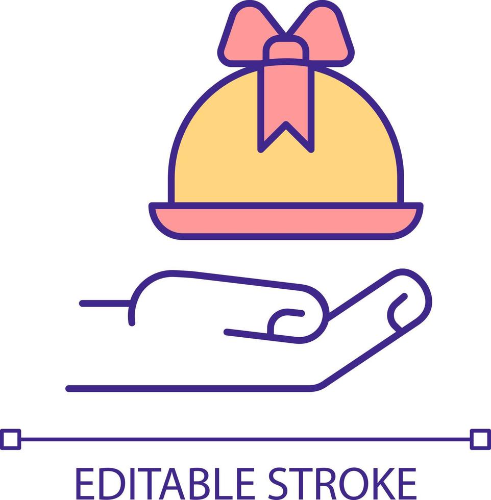 Chef prepared meal RGB color icon. Fancy dish. Fine dining experience. Expensive restaurant. Luxurious food. Isolated vector illustration. Simple filled line drawing. Editable stroke