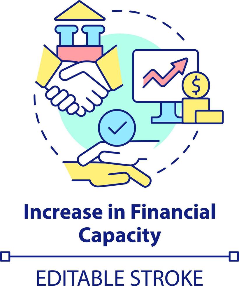 Increase in financial capacity concept icon. Finance and money. Motive for merger abstract idea thin line illustration. Isolated outline drawing. Editable stroke vector