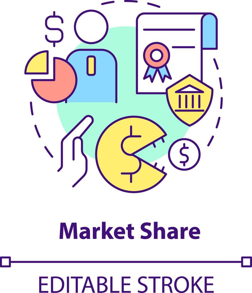 Market share concept icon. Decreasing competition. Merger objective abstract idea thin line illustration. Isolated outline drawing. Editable stroke vector