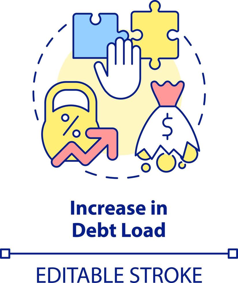 Increase in debt load concept icon. Disadvantage of business consolidation abstract idea thin line illustration. Isolated outline drawing. Editable stroke vector