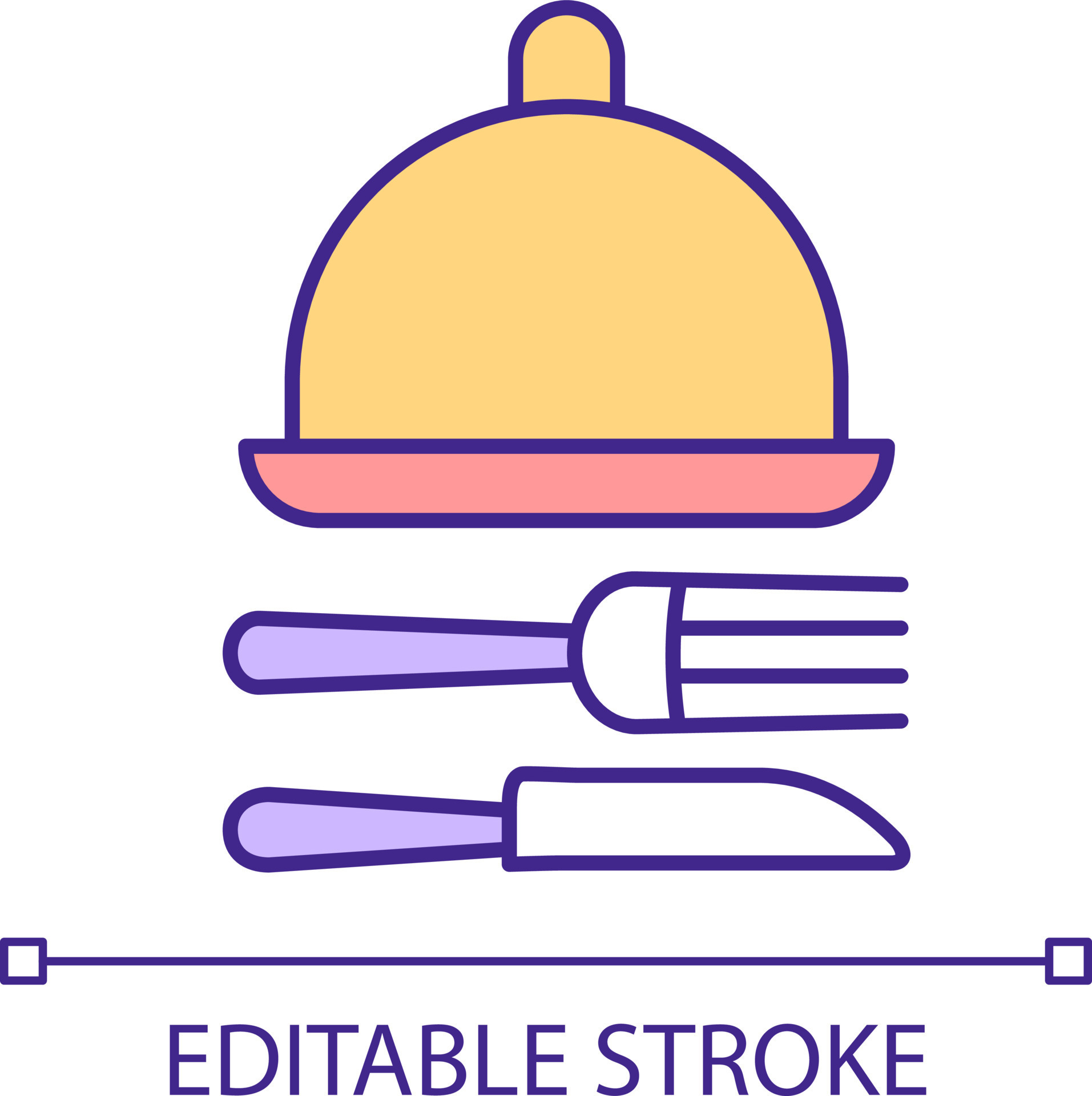 Eating utensils and serveware RGB color icon. Food cover and tray