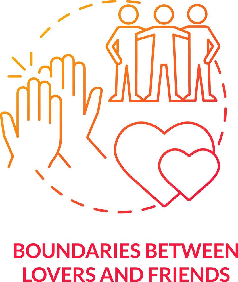 Boundaries between lovers and friends red gradient concept icon. Issue within LGBT couples abstract idea thin line illustration. Isolated outline drawing vector