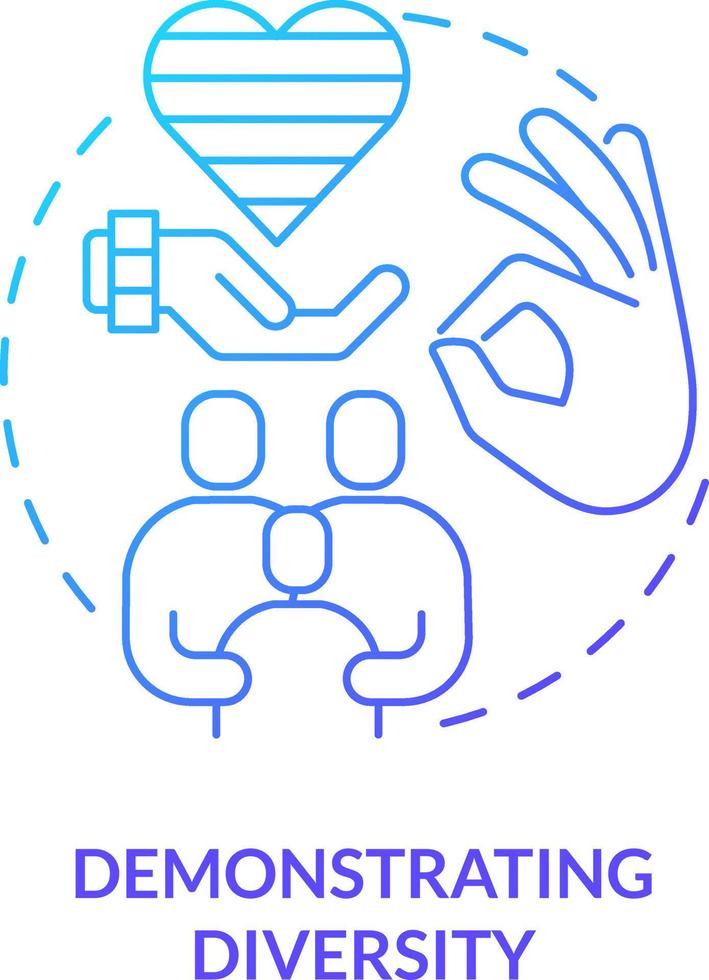 Demonstrating diversity blue gradient concept icon. Raising child. Benefit of same-sex parenting abstract idea thin line illustration. Isolated outline drawing vector