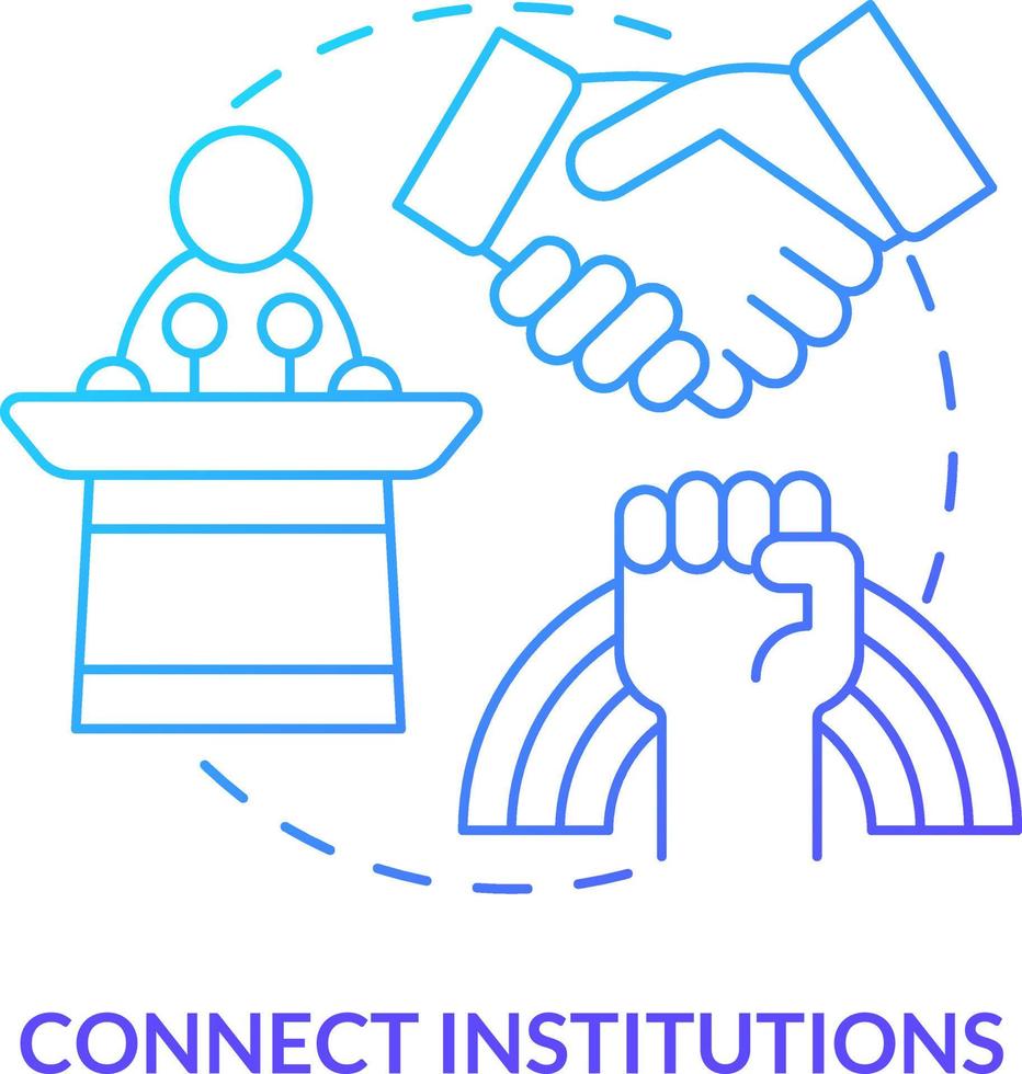 Connect institutions blue gradient concept icon. Social organizations. Activism. State support abstract idea thin line illustration. Isolated outline drawing vector