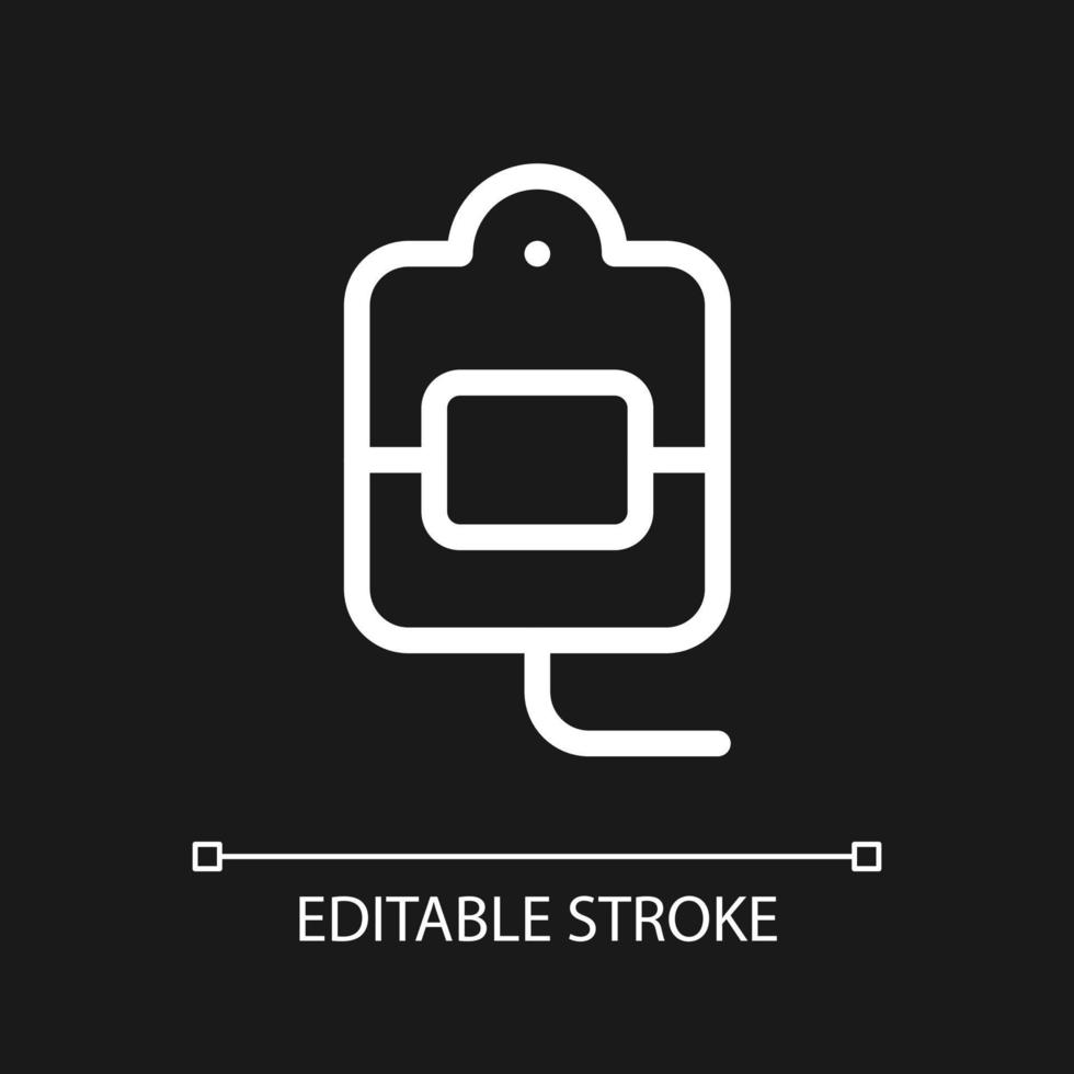 Blood transfusion pixel perfect white linear ui icon for dark theme. Medical procedure. Vector line pictogram. Isolated user interface symbol for night mode. Editable stroke