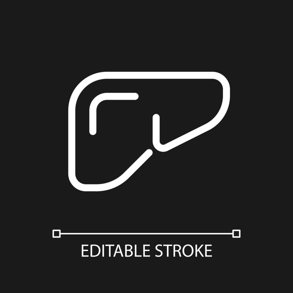Liver pixel perfect white linear ui icon for dark theme. Internal body organ. Digestive system. Vector line pictogram. Isolated user interface symbol for night mode. Editable stroke