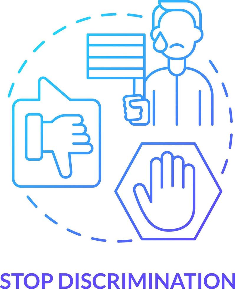Stop discrimination blue gradient concept icon. Unjust treatment. Dealing with lgbt issue abstract idea thin line illustration. Isolated outline drawing vector