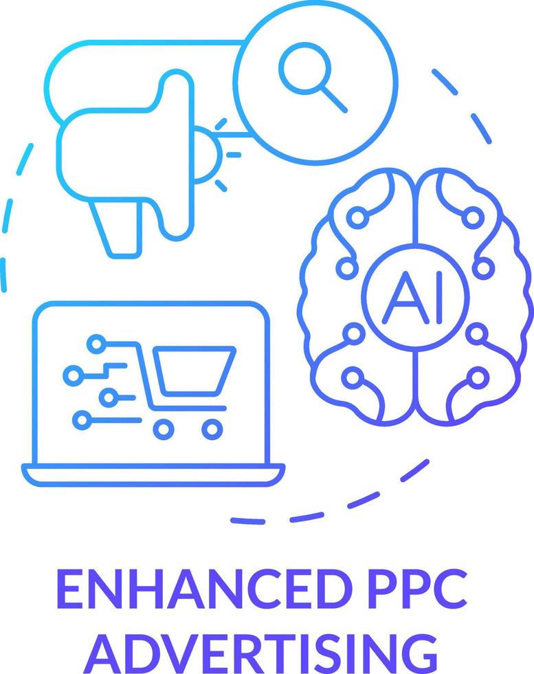 Enhanced PPC advertising blue gradient concept icon. Optimization process. AI integration in marketing abstract idea thin line illustration. Isolated outline drawing vector