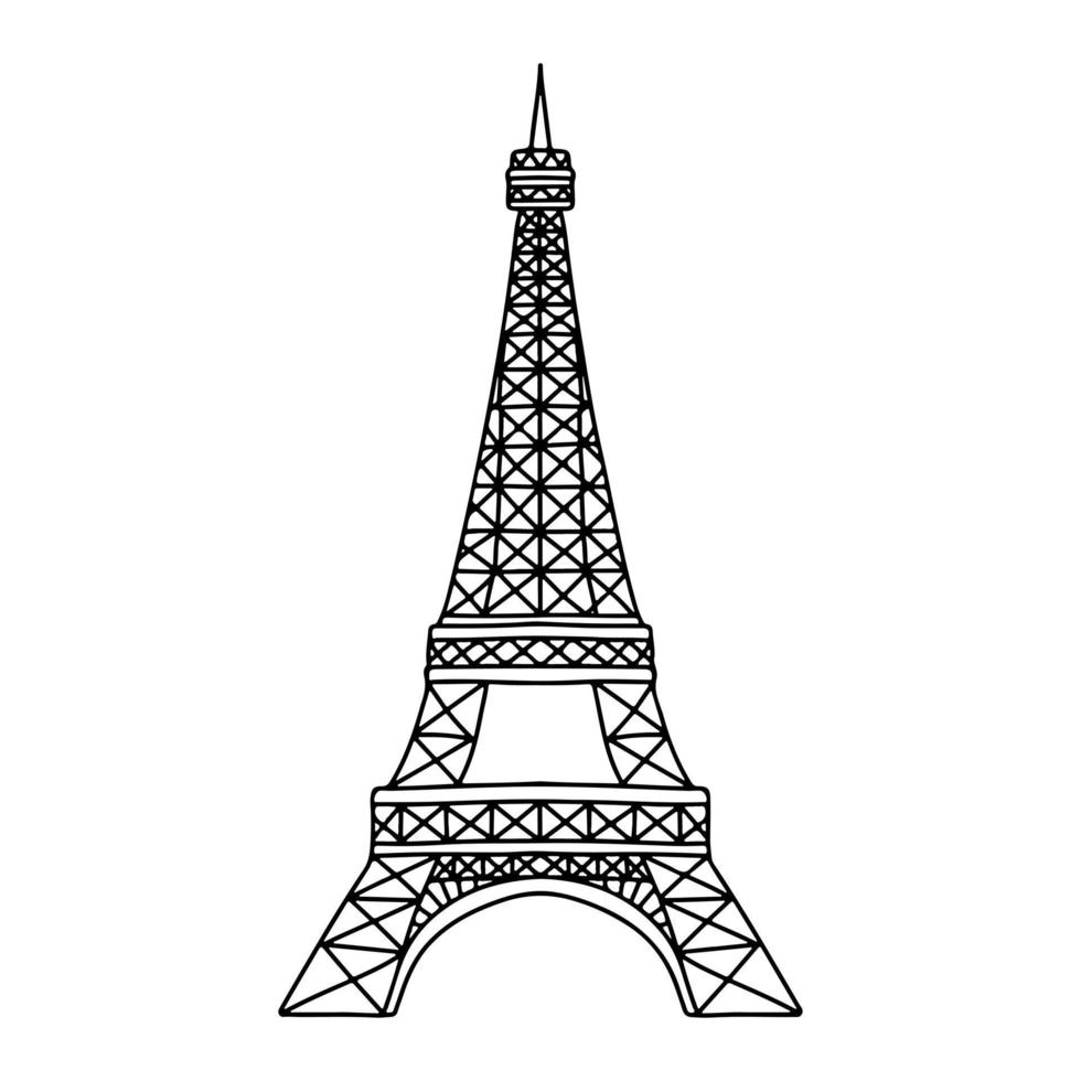 eiffel torre en mano dibujado garabatear estilo. vector ilustración aislado en blanco antecedentes.