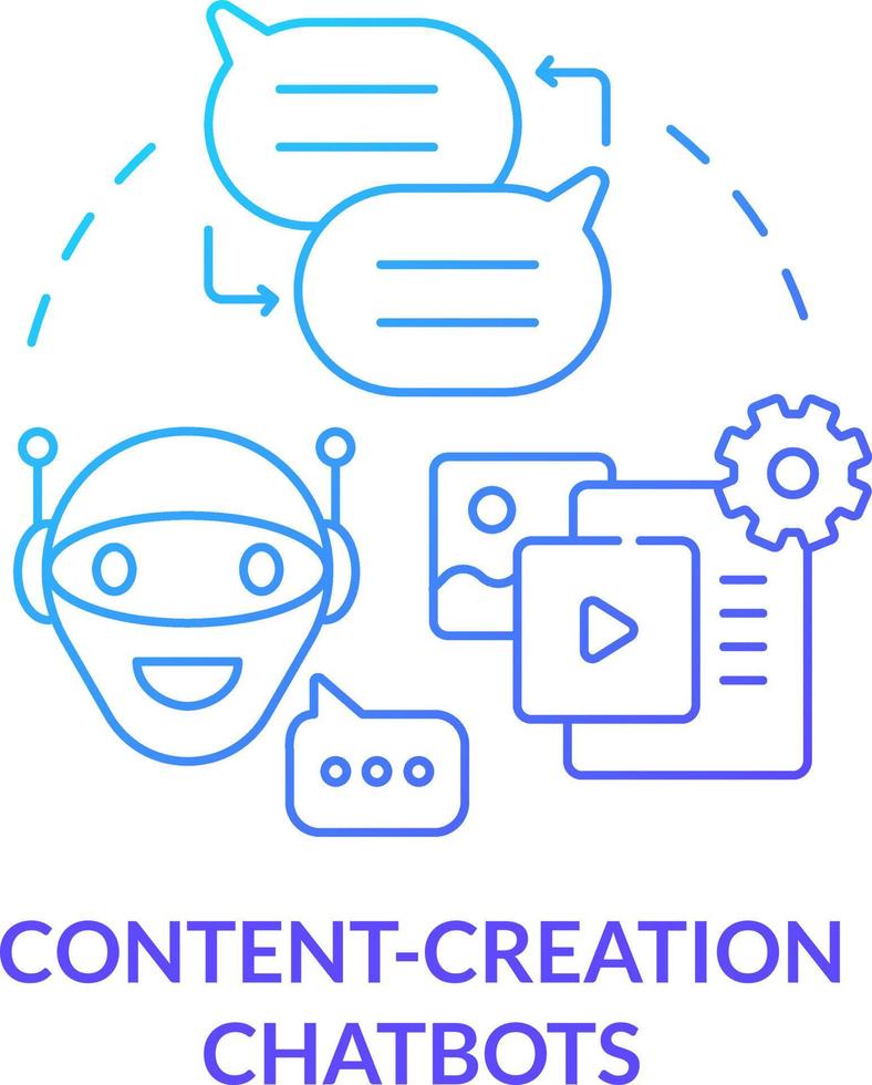 contenido creación chatbots azul degradado concepto icono. automatización proceso. ai integración en márketing resumen idea Delgado línea ilustración. aislado contorno dibujo vector