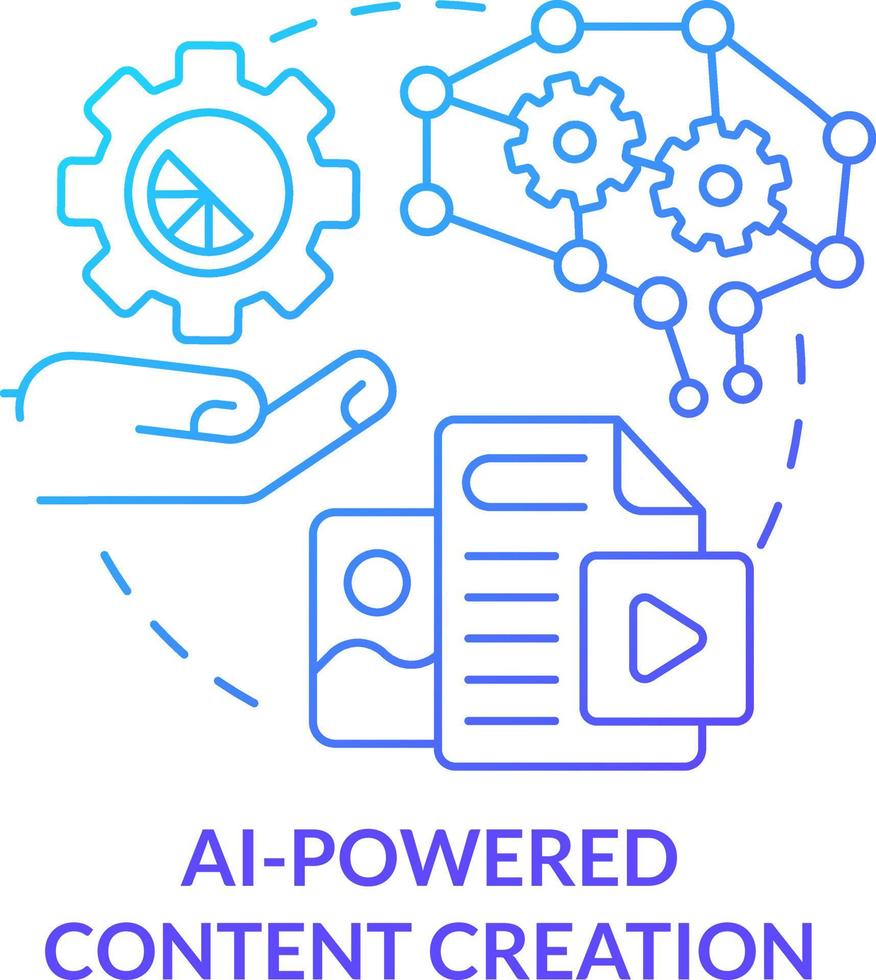 AI powered content creation blue gradient concept icon. Technology integration in marketing abstract idea thin line illustration. Isolated outline drawing vector