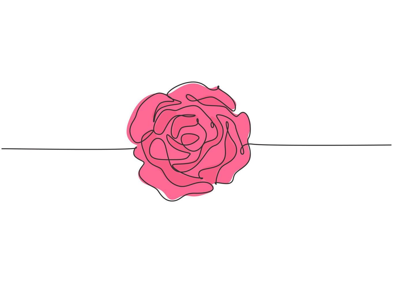 dibujo de línea continua única de hermosa flor rosa romántica fresca. Tarjeta de felicitación de moda, invitación, logotipo, pancarta, concepto de póster Diseño de dibujo de una línea Ilustración gráfica de vector