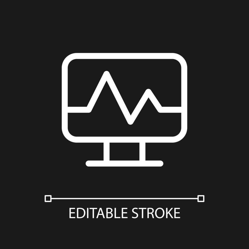 Medical software pixel perfect white linear ui icon for dark theme. Computer program. Healthcare. Vector line pictogram. Isolated user interface symbol for night mode. Editable stroke