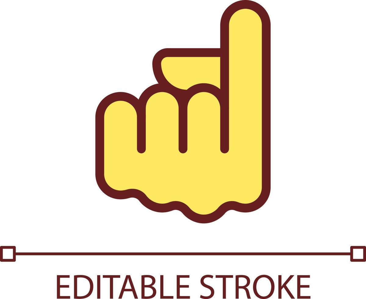Index finger pointing up pixel perfect RGB color icon. Showing upward direction. Hand gesture. Isolated vector illustration. Simple filled line drawing. Editable stroke
