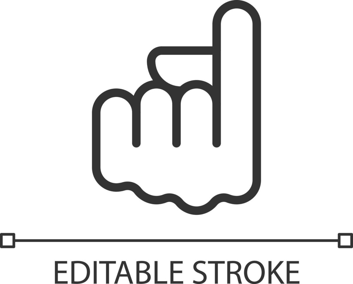 Index finger pointing up pixel perfect linear icon. Upward direction. Hand gesture. Thin line illustration. Contour symbol. Vector outline drawing. Editable stroke