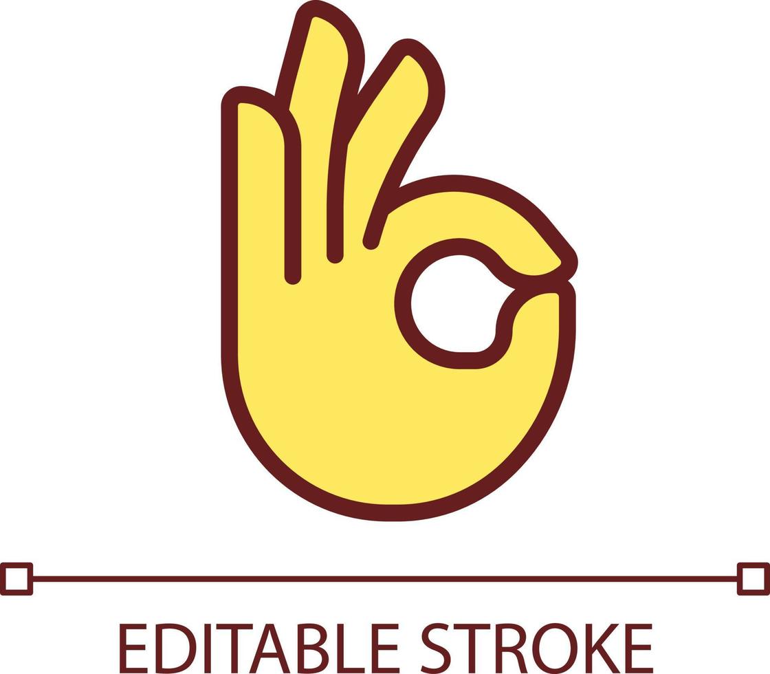 OK gesture pixel perfect RGB color icon. Agreement sign. Approvement symbol. Body language. Isolated vector illustration. Simple filled line drawing. Editable stroke