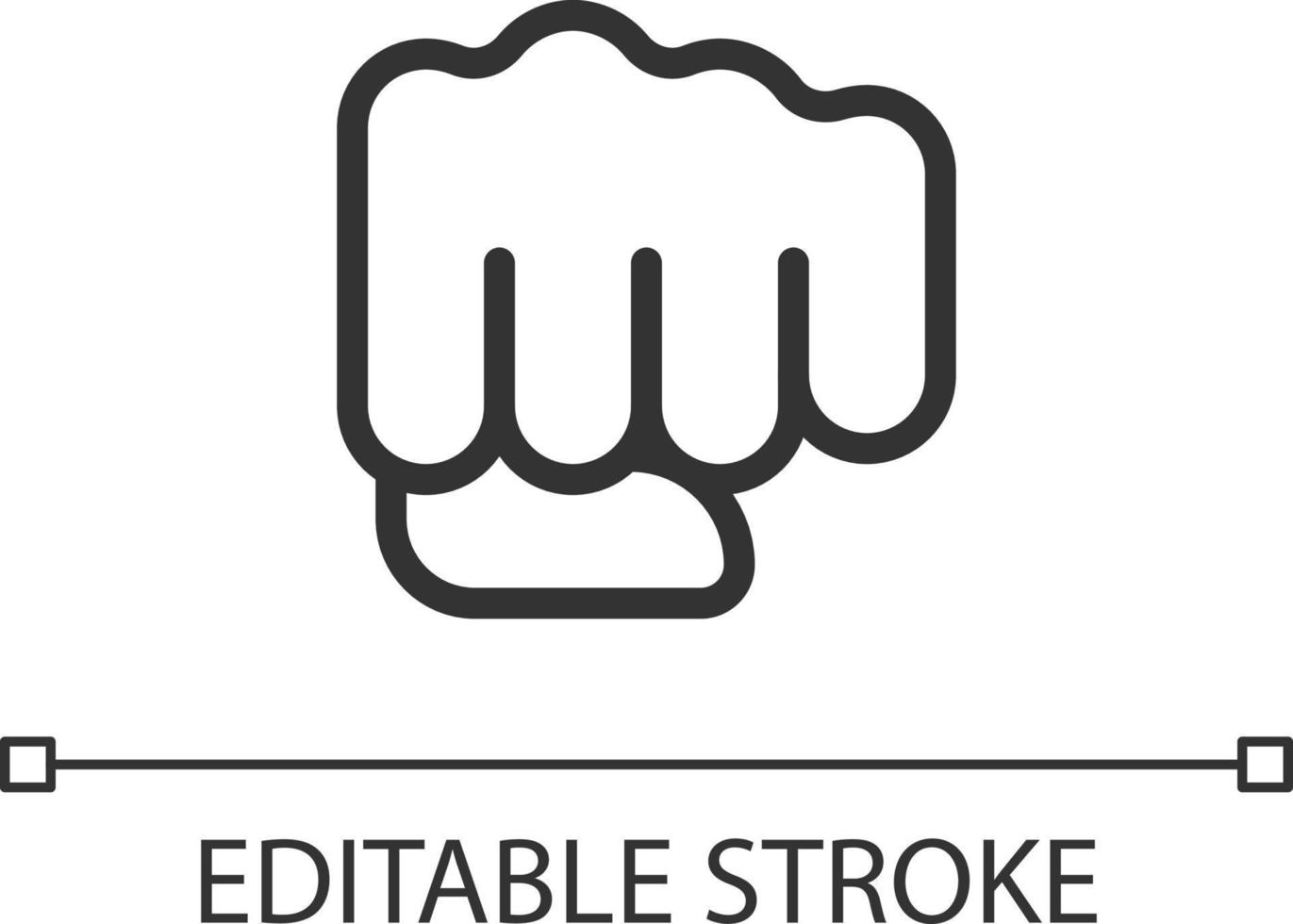 Punching fist pixel perfect linear icon. Hand gesture. Fighting action. Threat and fight. Thin line illustration. Contour symbol. Vector outline drawing. Editable stroke